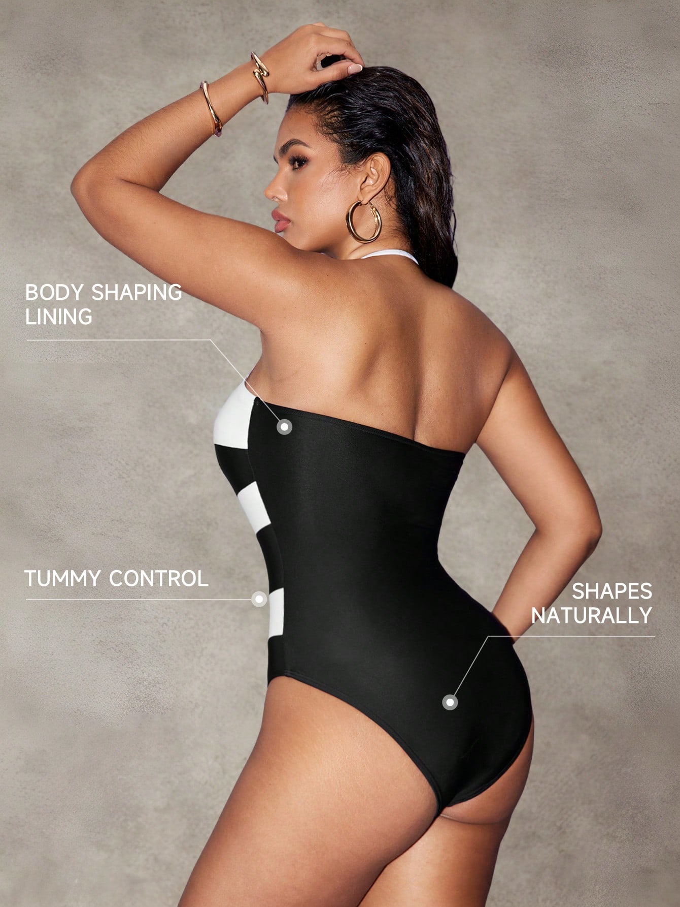 SHEIN Shapewave Women's One-Piece Black And White Contrast Swimsuit