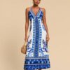 SHEIN Travachic Vacation Woven Printed Open Back Halter Long Dress