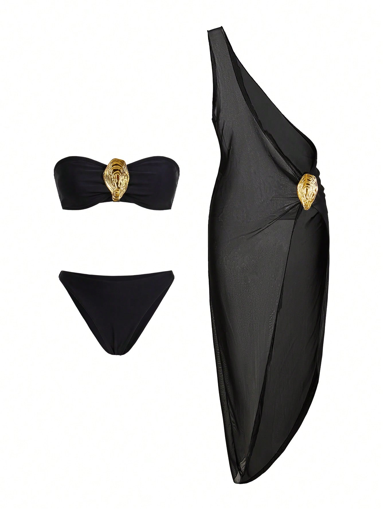 SHEIN Women's Metal Decor Bandeau Sexy Bikini Swimwear Set