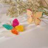 SHEIN imoli 1 Pair Bohemian Vacation Vibe Alloy Colorful Braided Raffia Butterfly Stud Earrings