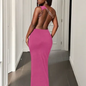 SHEIN BamGleam Sexy Solid Backless One Shoulder Sleeveless Dress