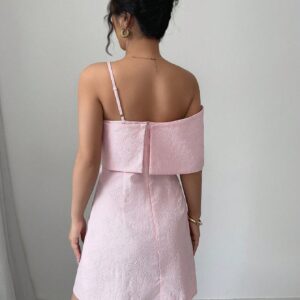 SHEIN Modelyn Women Woven Jacquard Pink Bowknot Hem Short Dress