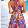 SHEIN Vivid Eden Summer Colorful Pattern Printed Halter Neck Short Dress