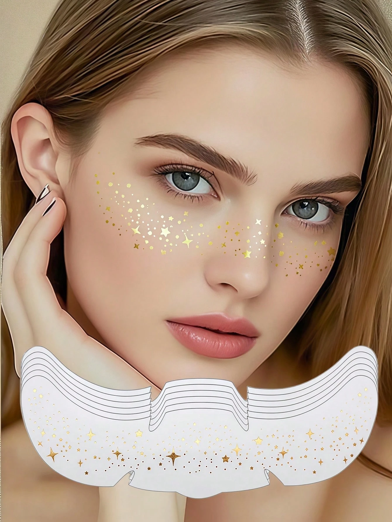 SHEIN 6pcs Glitter Face Tattoos Gold Freckles Sparkle