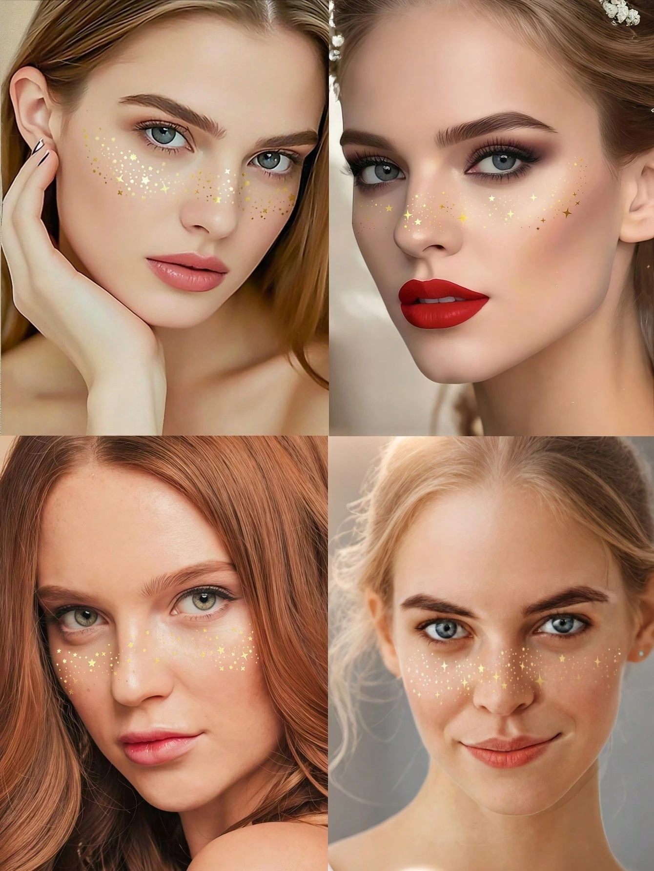 SHEIN 6pcs Glitter Face Tattoos Gold Freckles Sparkle