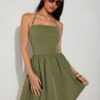 SHEIN COSMINA Women's Green Halter Mini Dress