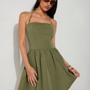 SHEIN COSMINA Women's Green Halter Mini Dress