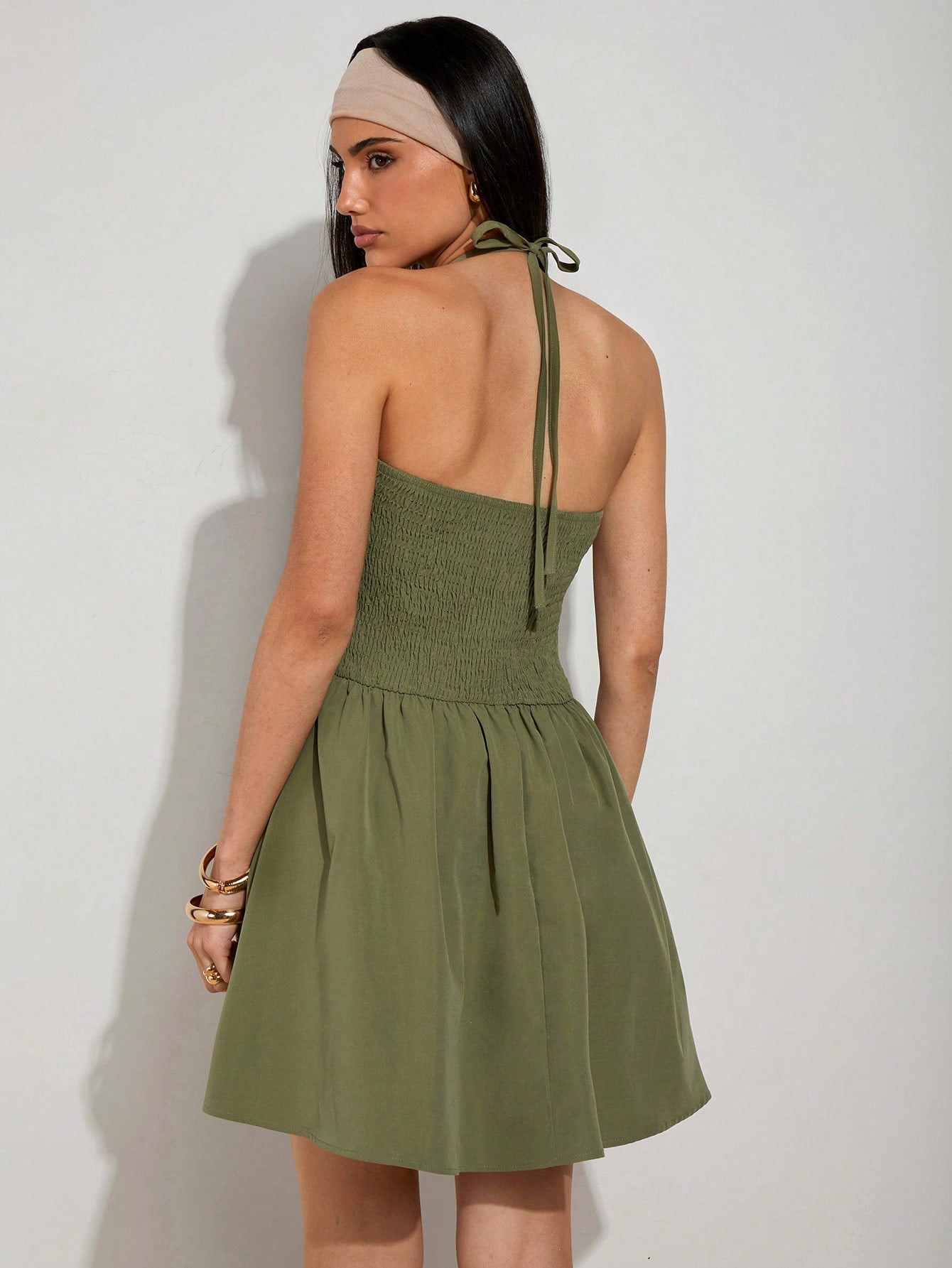 SHEIN COSMINA Women's Green Halter Mini Dress