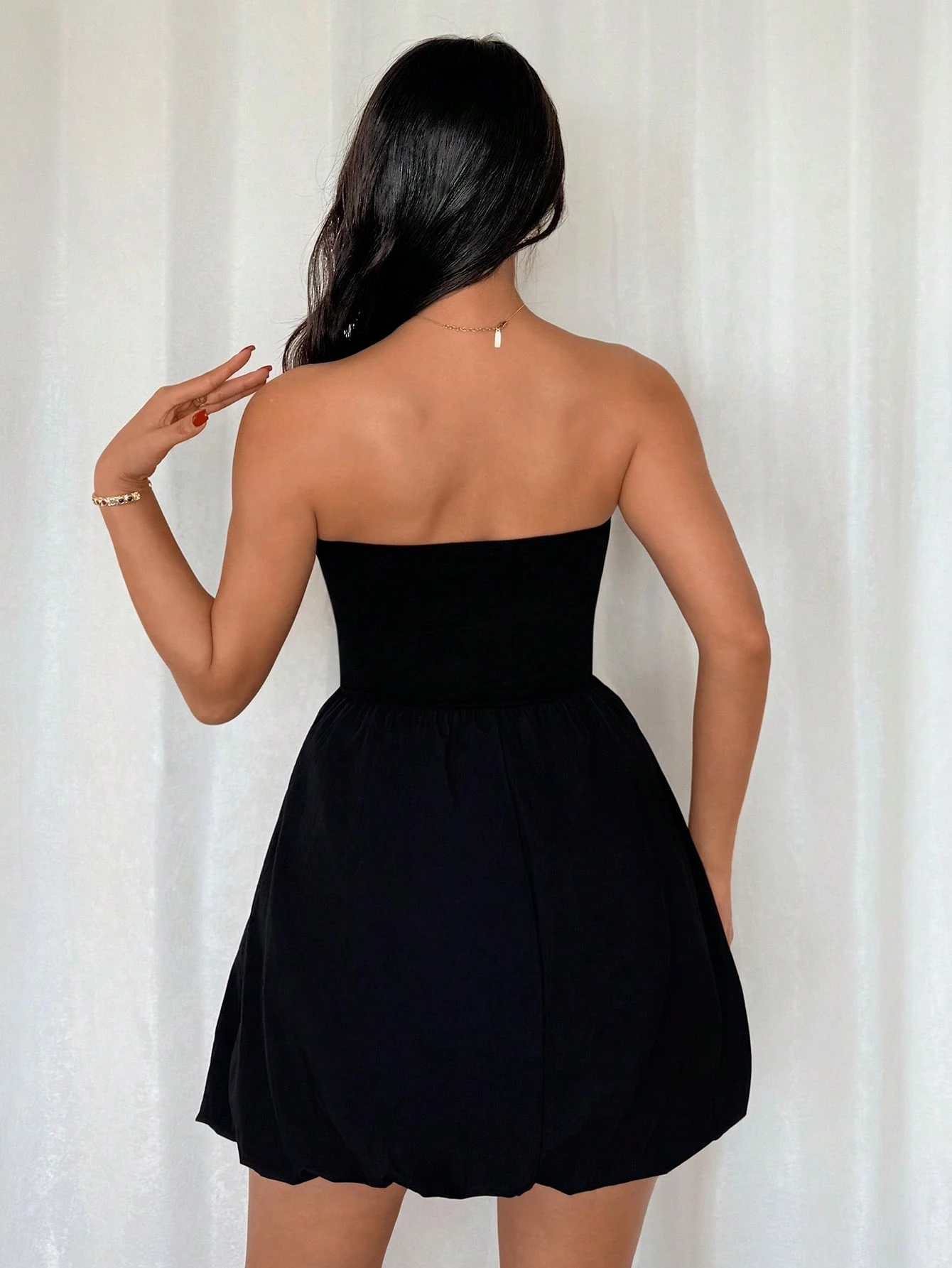 SHEIN Strévra Women Strapless Gathered Waist Fluffy Short Dress