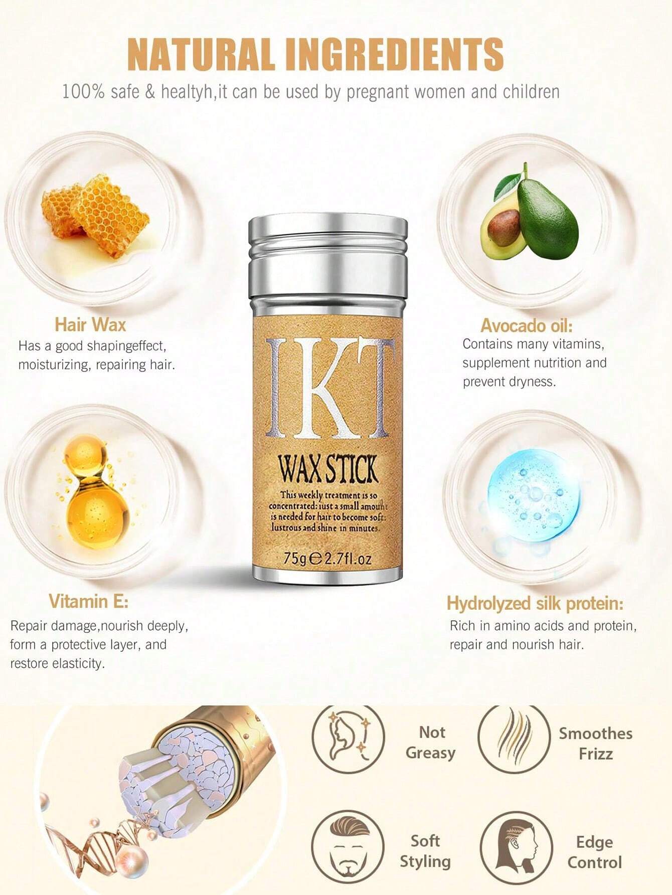 SHEIN ikt Hair Wax Stick Set, 4pcs/Set Detangling Wax Stick