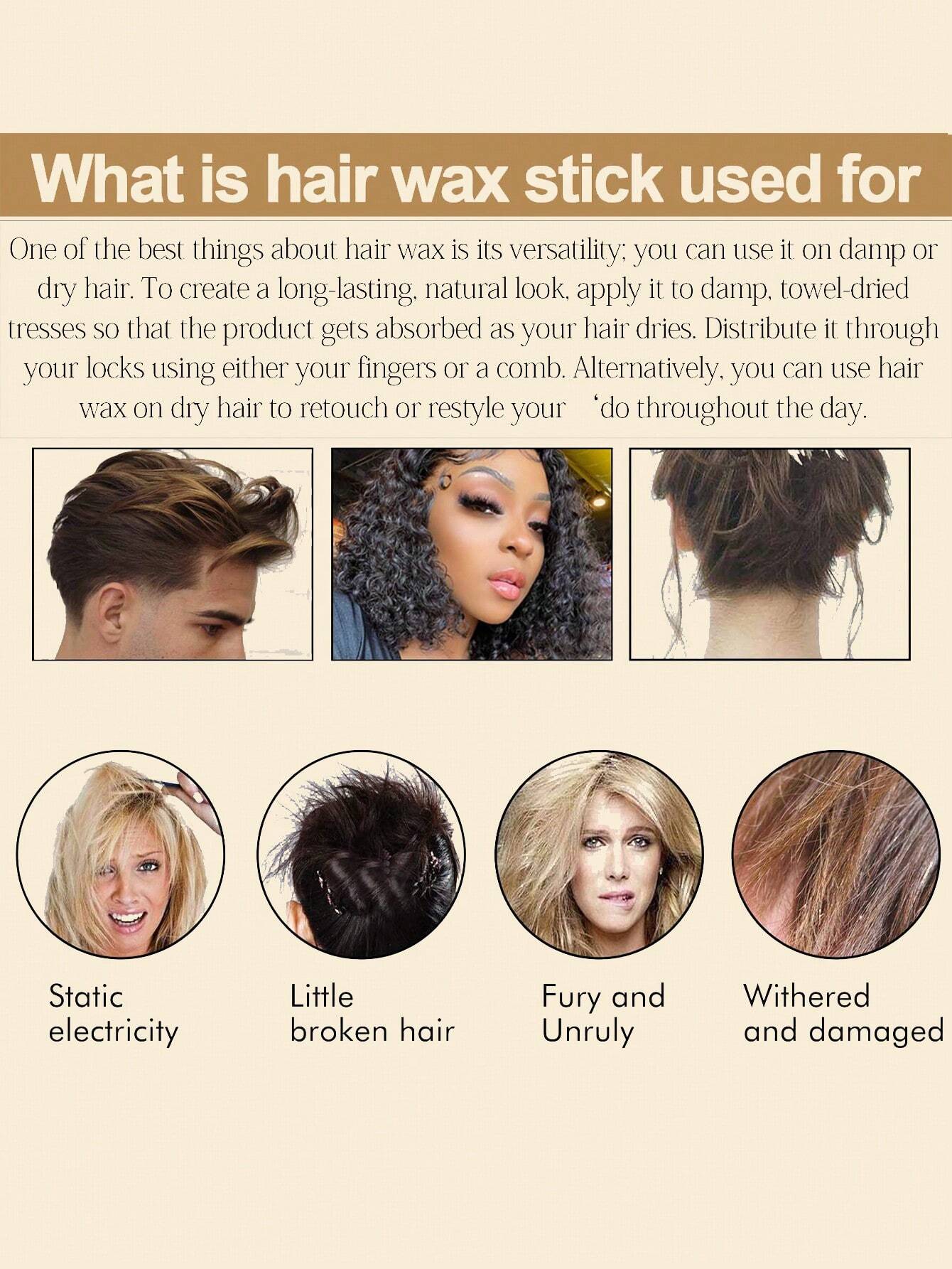 SHEIN ikt Hair Wax Stick Set, 4pcs/Set Detangling Wax Stick