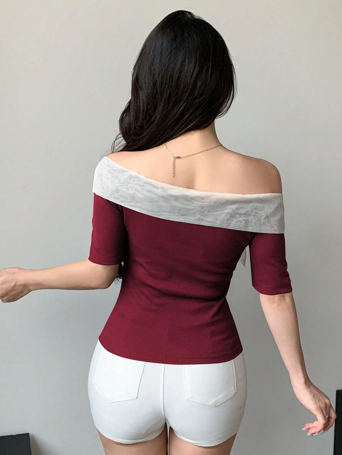 shein DAZY Women's Open Shoulder Bodycon Short Sleeve T-Shirt