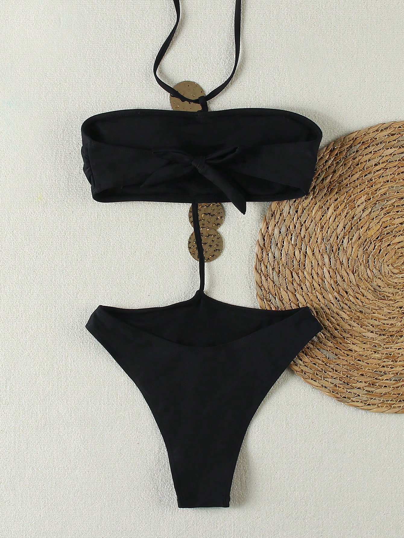 SHEIN Sexy Metal Decor Hollow Out Halter Monokini Swimsuit