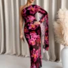 SHEIN Clasi Women Floral Print One Shoulder Long Sleeve Fitted Elegant Dress