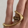 SHEIN Geometric Asymmetric Micro-Inlaid Zirconia Luxury Fashionable Gold Metal Ring