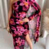 SHEIN Clasi Women Floral Print One Shoulder Long Sleeve Fitted Elegant Dress