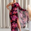 SHEIN Clasi Women Floral Print One Shoulder Long Sleeve Fitted Elegant Dress