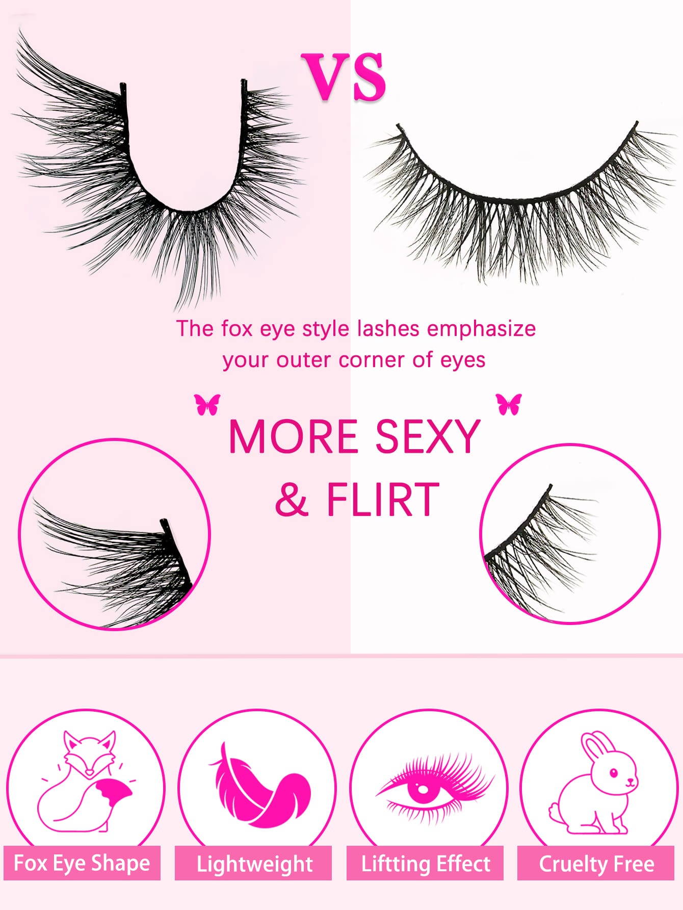 SHEIN 5 Pairs Full False Lashes 15mm Fox Eye Faux Mink Cat Eye