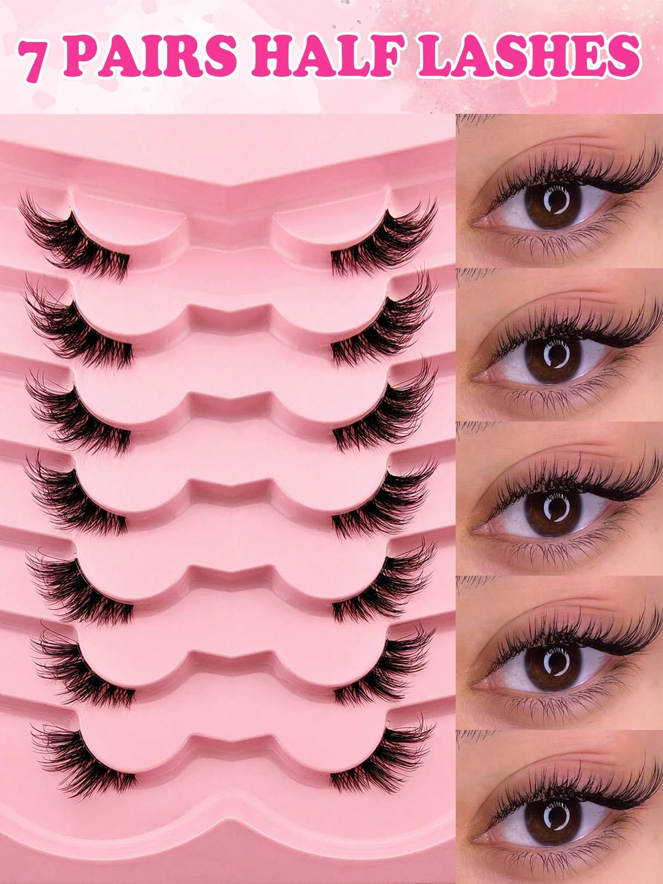 SHEIN 7 Pairs Half Lashes 14mm Cat Eye Tail Elongated Lashes