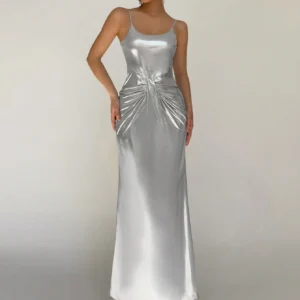 SHEIN Aloruh Women's Elegant Metallic Twist Strap Dress