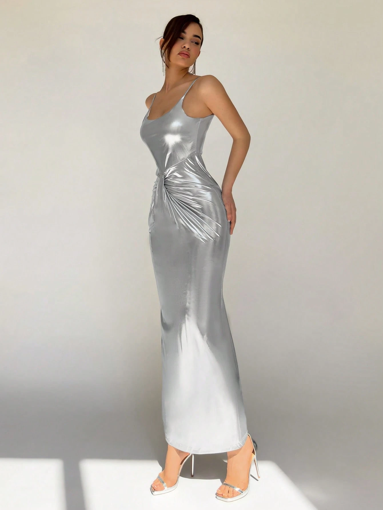 SHEIN Aloruh Women's Elegant Metallic Twist Strap Dress