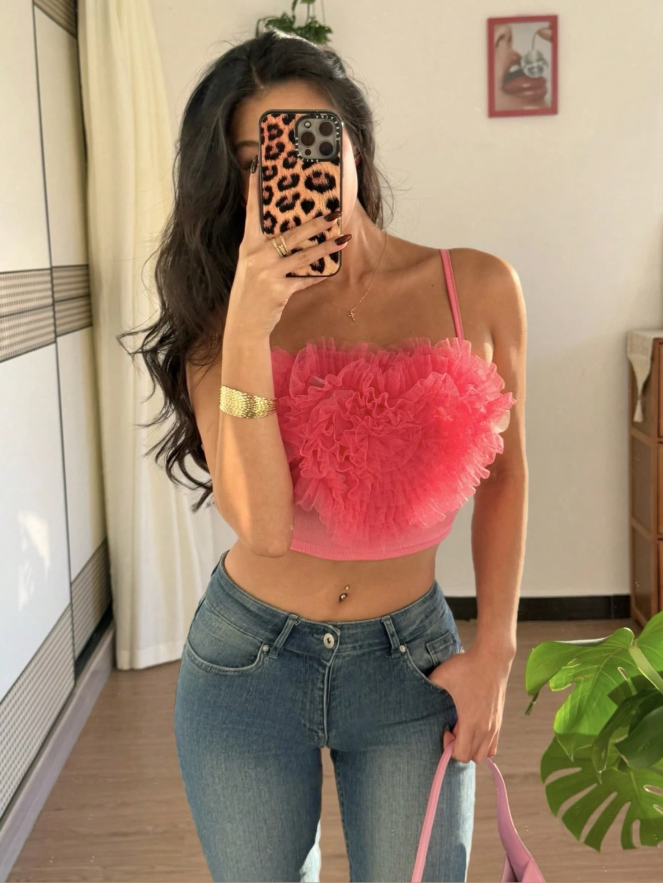 Chiquease European Style Elegant Sexy Mesh Heart Knit Cami Top