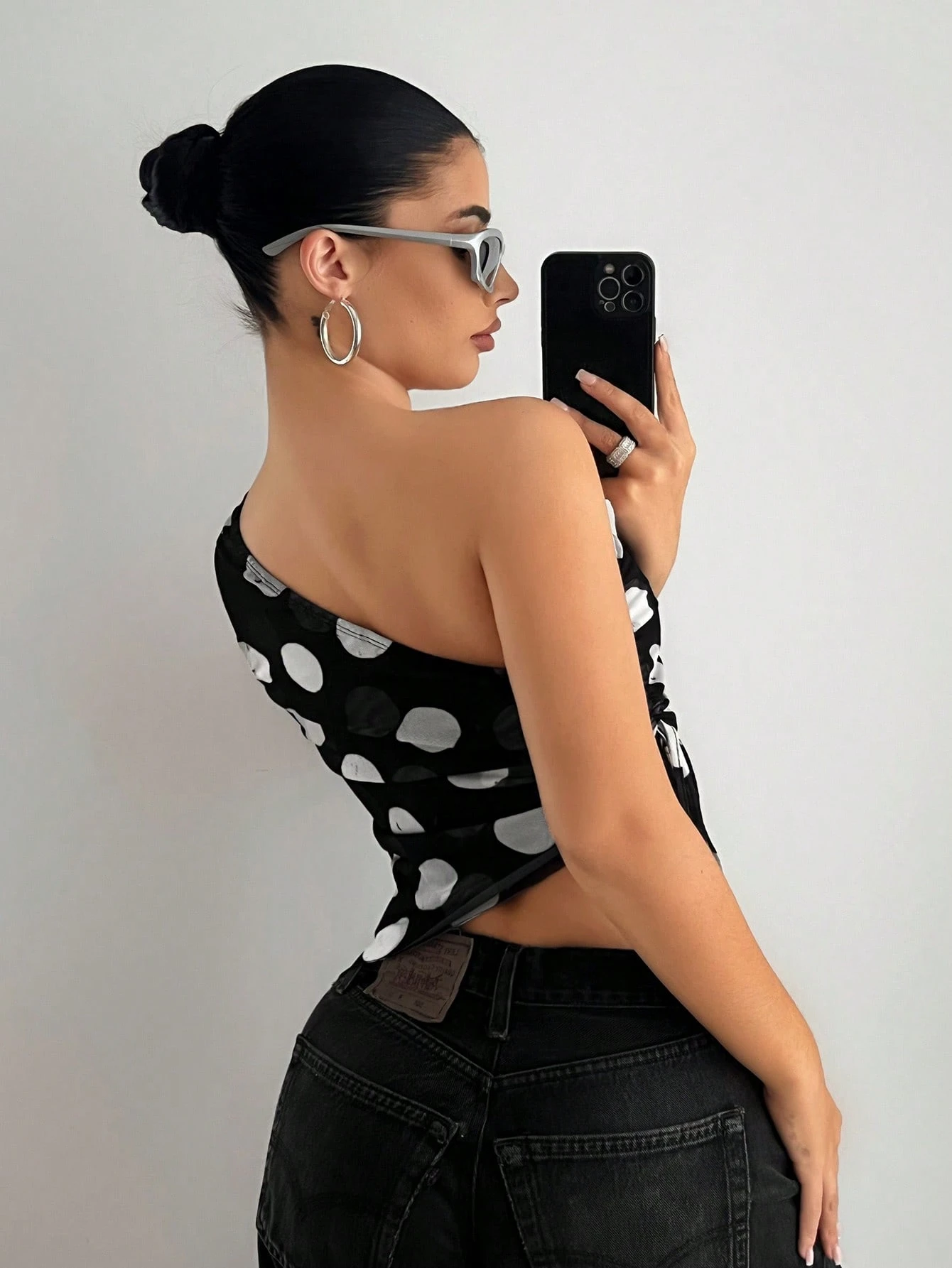 SHEIN EgrlEra Women Polka Dot Layered Asymmetrical Neck Mesh Top - Image 2