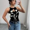 SHEIN Elenzga Fashionable & Sexy Handmade 3D Floral Decor Women T-Shirt
