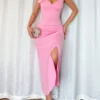 SHEIN Islaluna 1pc 3D Cut-Out Waist Ruched High Slit Long Dress