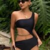 SHEIN Livesso 1pc Women Solid Color Hollow Sexy One-Piece Swimsuit