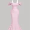 SHEIN MOD Vintage Court Pink Lace-Trimmed Satin Mermaid Dress