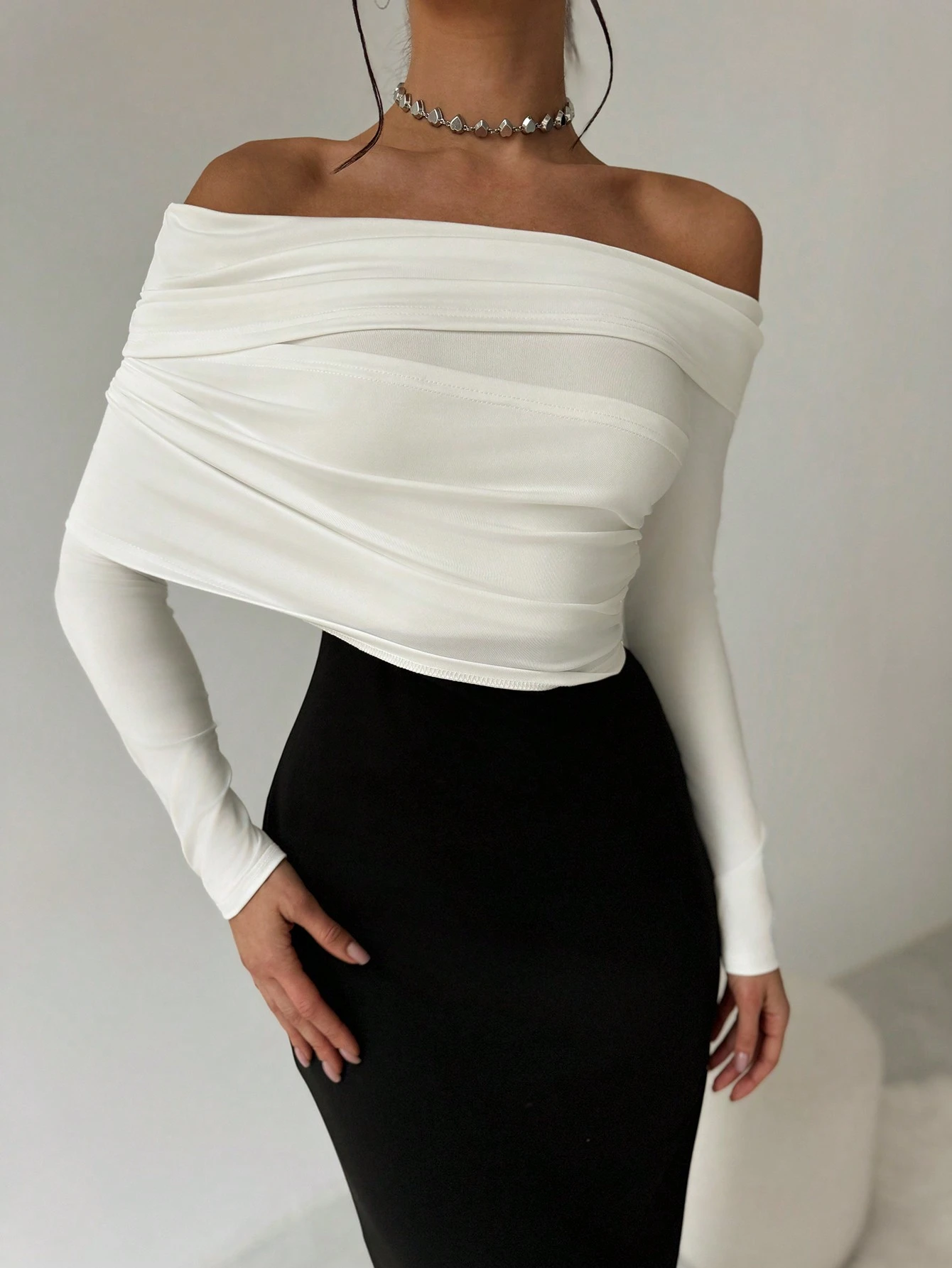 SHEIN Privé New Elegant Chic Commuter Vintage Modern Asymmetric Collar Maxi Dress