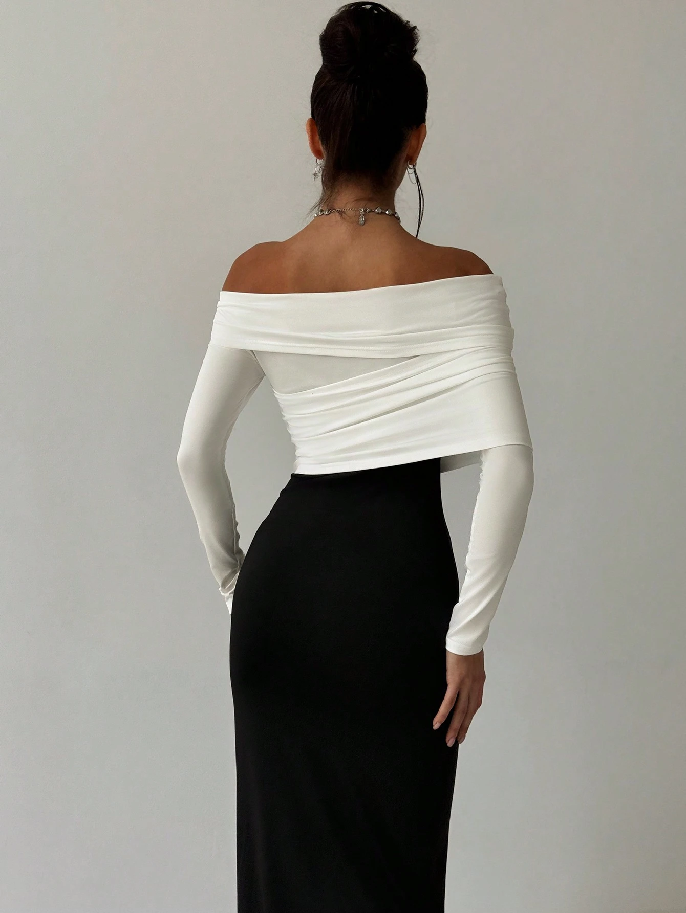 SHEIN Privé New Elegant Chic Commuter Vintage Modern Asymmetric Collar Maxi Dress