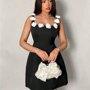 SHEIN Privé Women 3D Floral Decor Sleeveless Chic Mini Dress