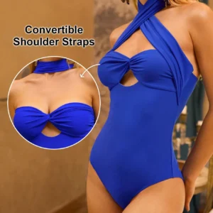 SHEIN Swim 1pc Women Solid Color Halter Neck One-Piece