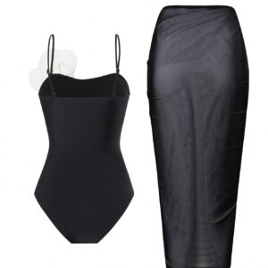 SHEIN SHEIN Swim Women's Black Nylon Stretchy Patchwork Floral Print