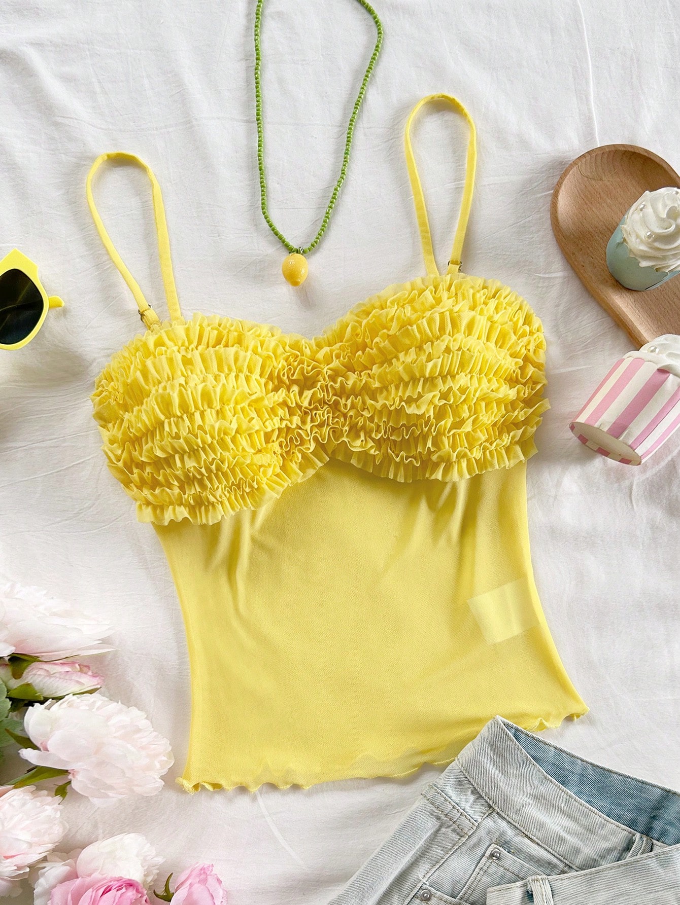 SHEIN Soleia Women Chiffon Frill Trim Cami Top