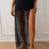 SHEIN Swim Basics Women's Black Elastic Swimwear Fabric With Lace Long Skirt