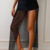 SHEIN Swim Basics Women's Black Elastic Swimwear Fabric With Lace Long Skirt