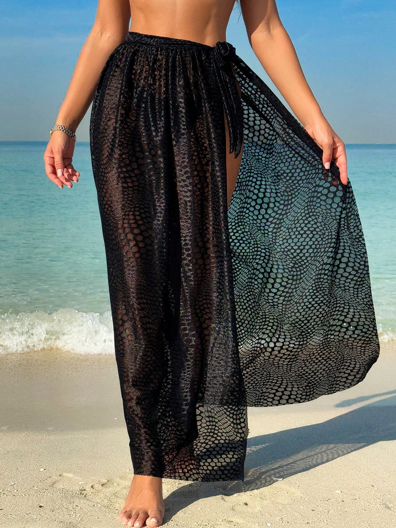 SHEIN Swim Vcay Beach Vacation, Women Black Snake