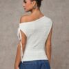 SHEIN BAE Women White Solid Color Sexy Crochet Knit Shoulder Exposed Blouse
