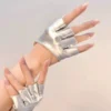 SHEIN 1 Pair Fashion Silver Fingerless PU Leather Gloves