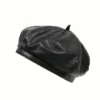 SHEIN Beret Black Pu Leather Hat