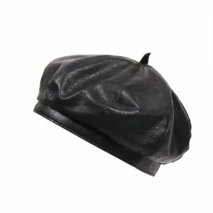 SHEIN Beret Black Pu Leather Hat