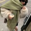 SHEIN New Fluffy Tassel Scarf Warm Comfortable Large Shawl