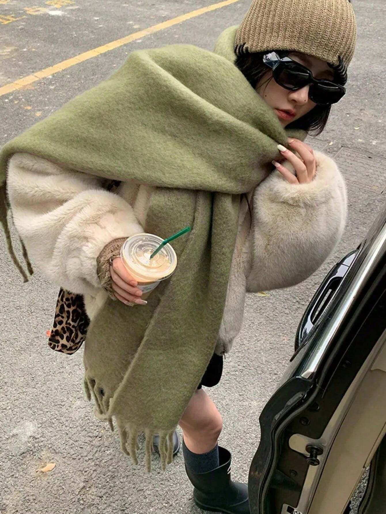 SHEIN New Fluffy Tassel Scarf Warm Comfortable Large Shawl