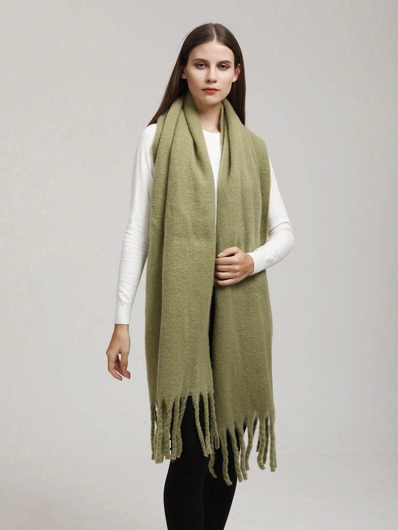SHEIN New Fluffy Tassel Scarf Warm Comfortable Large Shawl