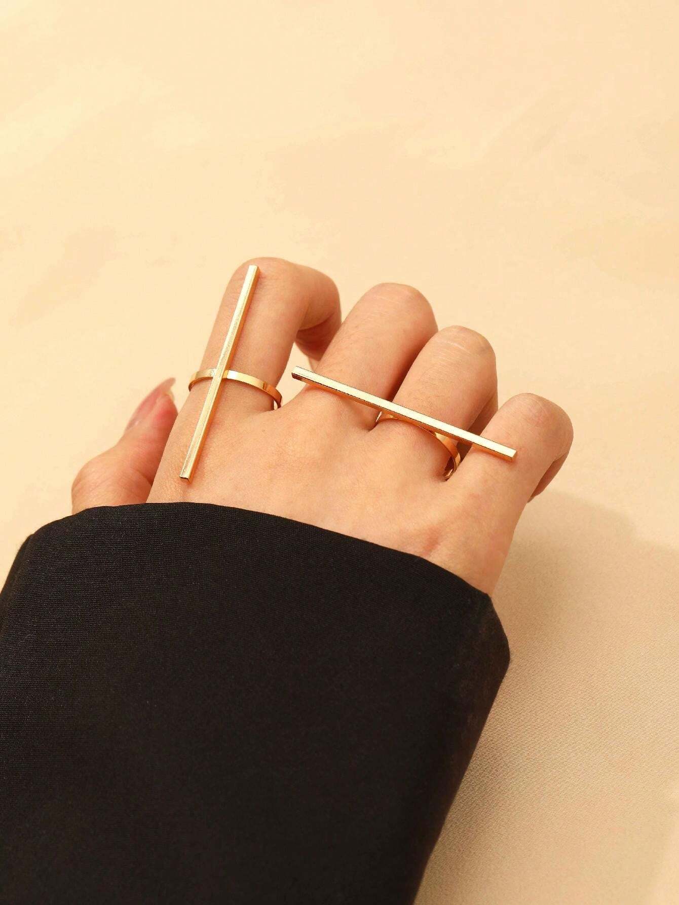 SHEIN 2pcs Fashionable & Simple Geometric Line Adjustable Open Rings