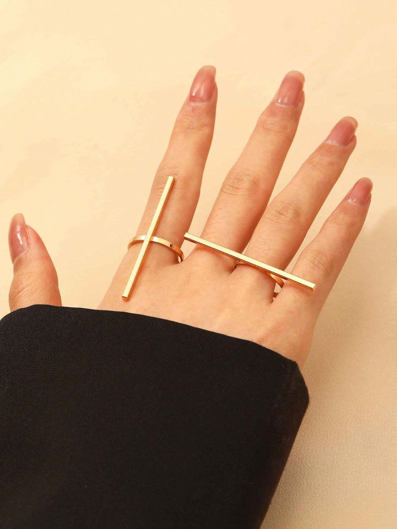 SHEIN 2pcs Fashionable & Simple Geometric Line Adjustable Open Rings