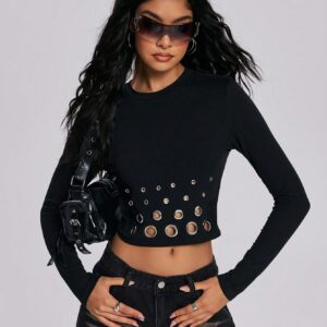 SHEIN Asymmetrical Metal Eyelet Decor Women's Fashionable Top